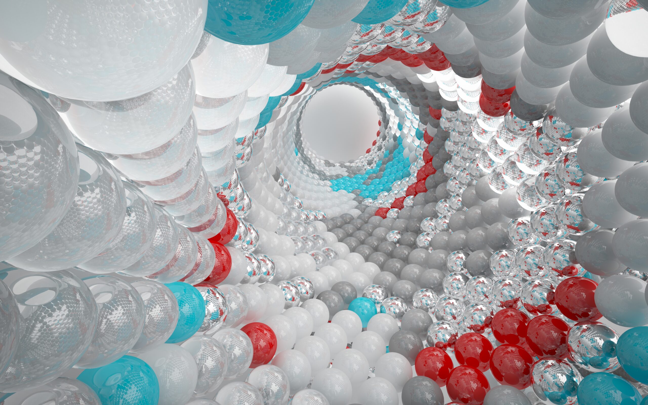 Computer Generated Image Spiral Red White Blue Spheres